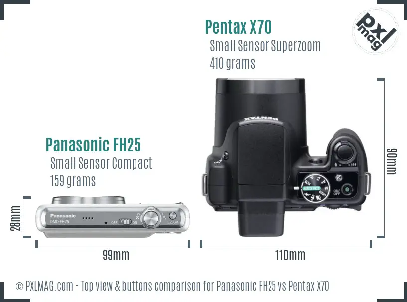 Panasonic FH25 vs Pentax X70 top view buttons comparison
