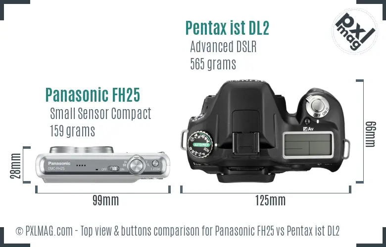 Panasonic FH25 vs Pentax ist DL2 top view buttons comparison