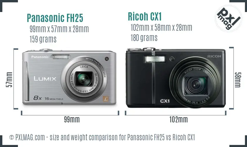 Panasonic FH25 vs Ricoh CX1 size comparison