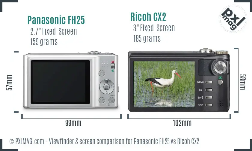 Panasonic FH25 vs Ricoh CX2 Screen and Viewfinder comparison