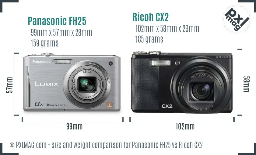 Panasonic FH25 vs Ricoh CX2 size comparison