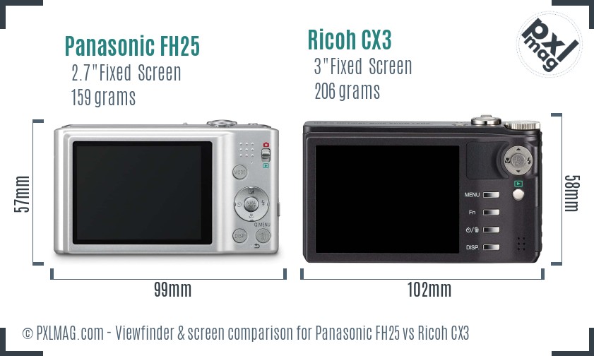 Panasonic FH25 vs Ricoh CX3 Screen and Viewfinder comparison