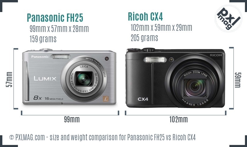 Panasonic FH25 vs Ricoh CX4 size comparison Panasonic FH25 vs Ricoh CX4 size comparison