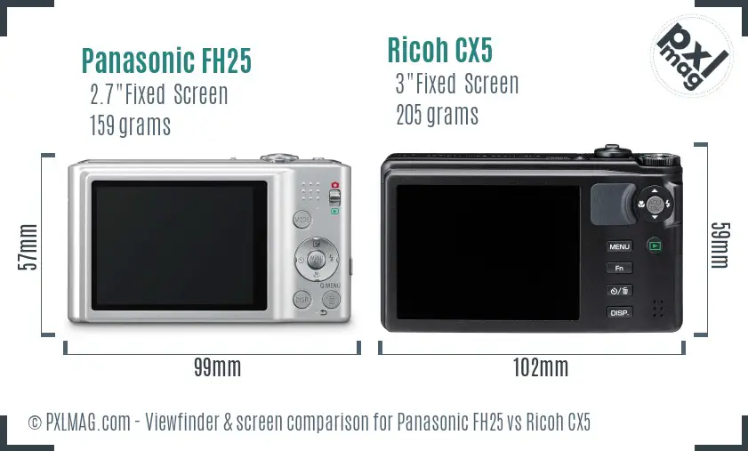 Panasonic FH25 vs Ricoh CX5 Screen and Viewfinder comparison