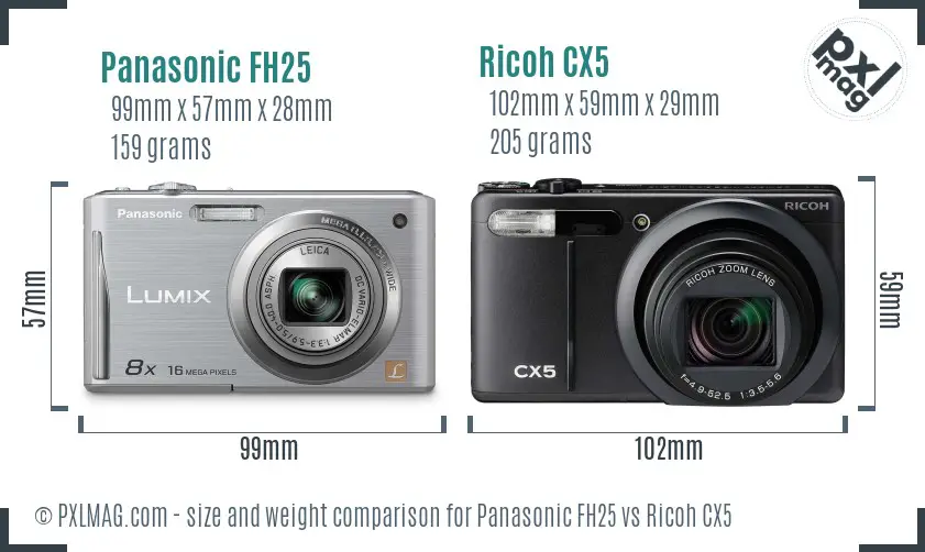 Panasonic FH25 vs Ricoh CX5 size comparison