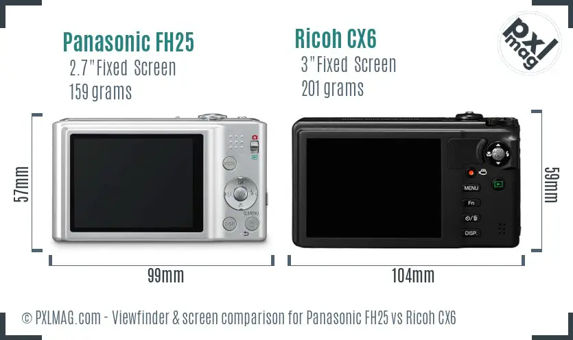 Panasonic FH25 vs Ricoh CX6 Screen and Viewfinder comparison