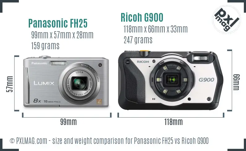 Panasonic FH25 vs Ricoh G900 size comparison