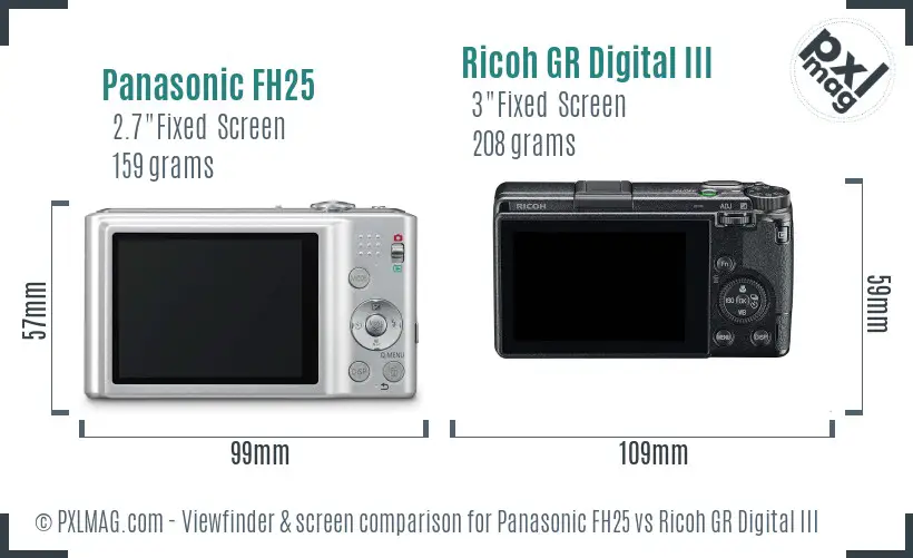 Panasonic FH25 vs Ricoh GR Digital III Screen and Viewfinder comparison