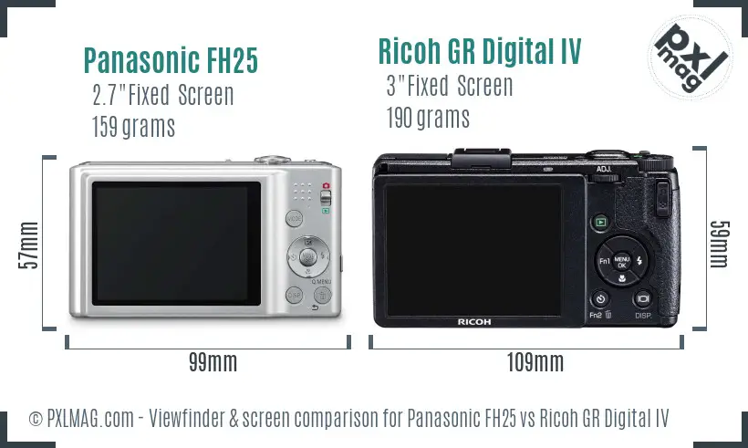 Panasonic FH25 vs Ricoh GR Digital IV Screen and Viewfinder comparison