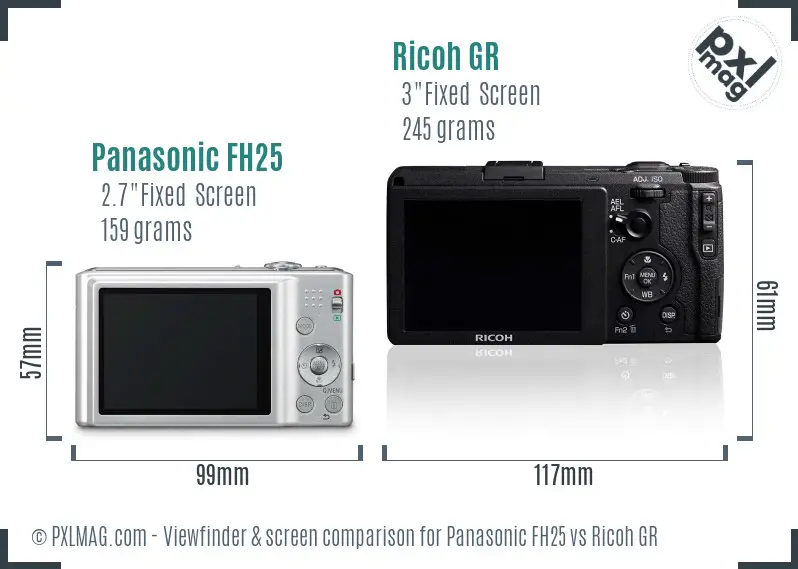 Panasonic FH25 vs Ricoh GR Screen and Viewfinder comparison