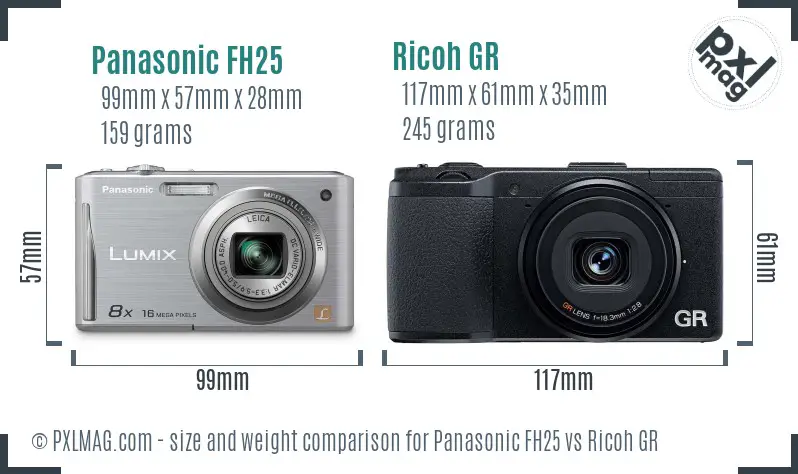 Panasonic FH25 vs Ricoh GR size comparison