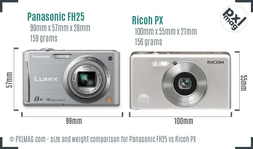 Panasonic FH25 vs Ricoh PX size comparison Panasonic FH25 vs Ricoh PX size comparison