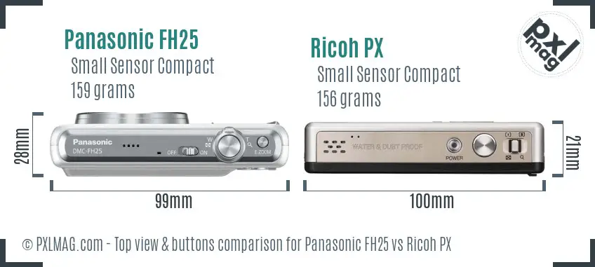 Panasonic FH25 vs Ricoh PX top view buttons comparison Panasonic FH25 vs Ricoh PX top view buttons comparison