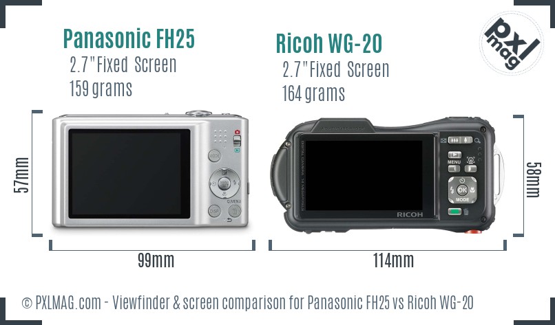 Panasonic FH25 vs Ricoh WG-20 Screen and Viewfinder comparison