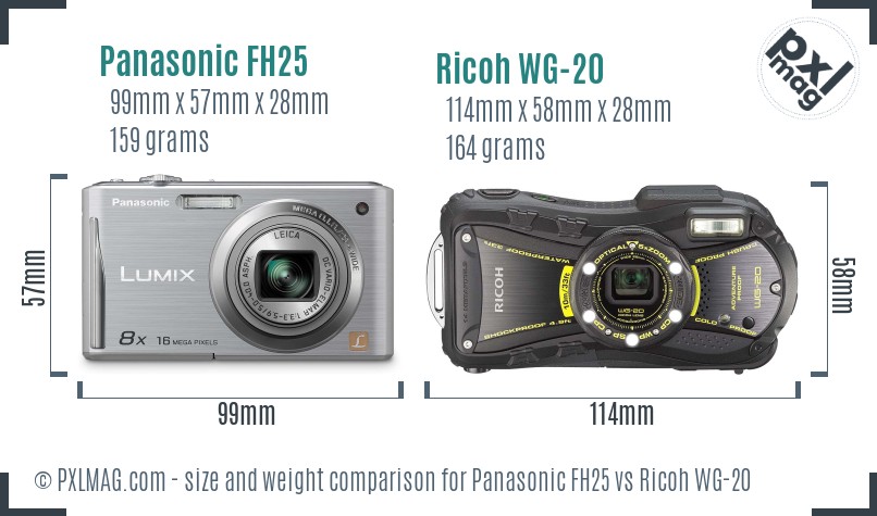 Panasonic FH25 vs Ricoh WG-20 size comparison