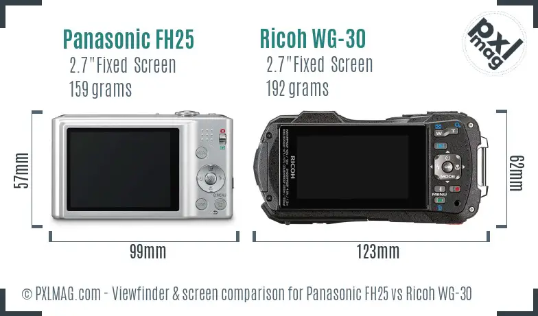 Panasonic FH25 vs Ricoh WG-30 Screen and Viewfinder comparison
