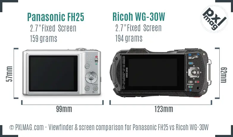 Panasonic FH25 vs Ricoh WG-30W Screen and Viewfinder comparison