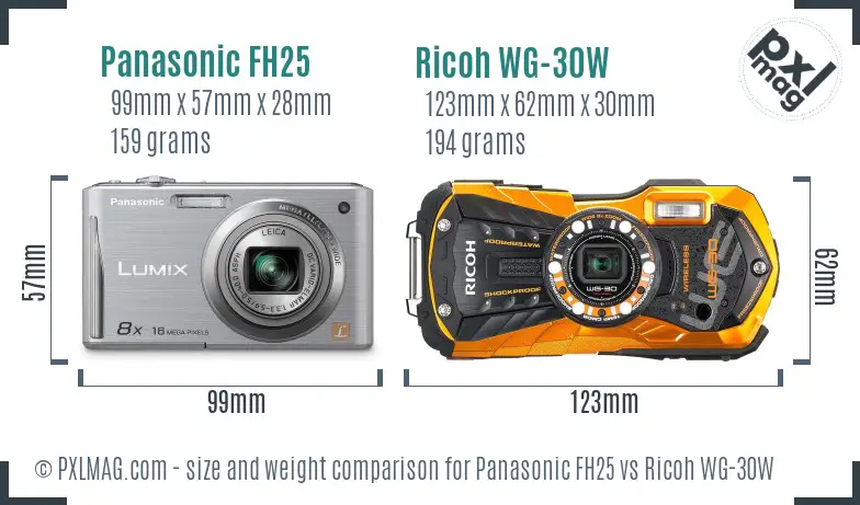 Panasonic FH25 vs Ricoh WG-30W size comparison