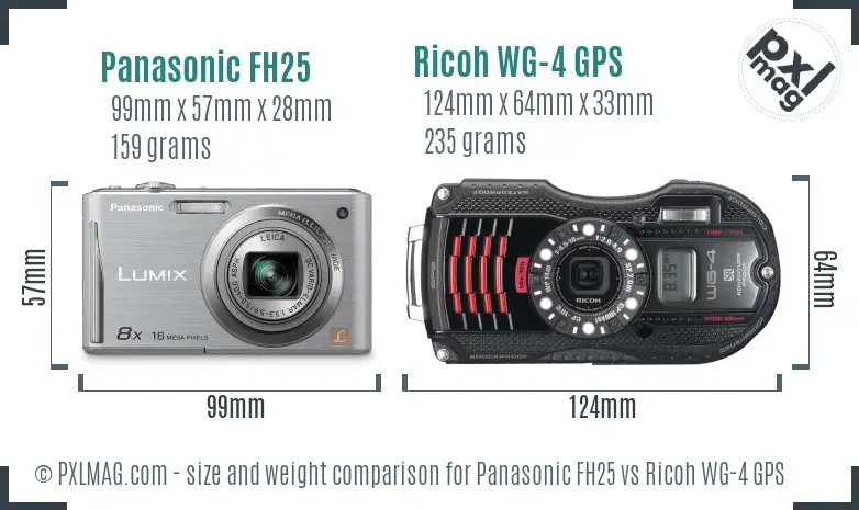 Panasonic FH25 vs Ricoh WG-4 GPS size comparison