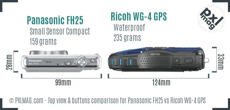 Panasonic FH25 vs Ricoh WG-4 GPS top view buttons comparison