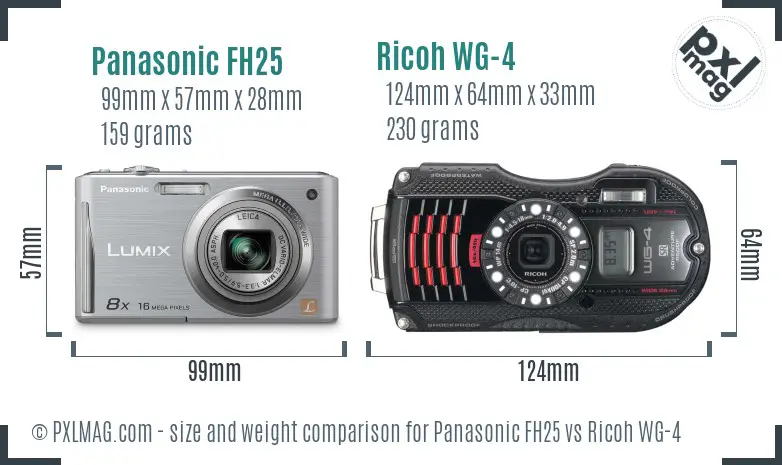 Panasonic FH25 vs Ricoh WG-4 size comparison