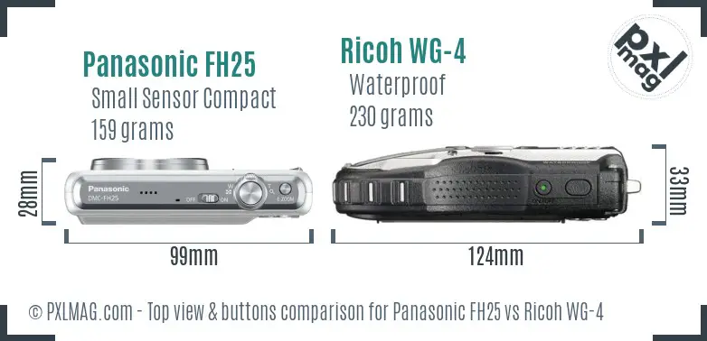 Panasonic FH25 vs Ricoh WG-4 top view buttons comparison