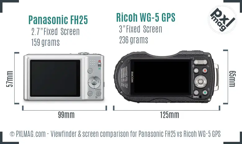 Panasonic FH25 vs Ricoh WG-5 GPS Screen and Viewfinder comparison