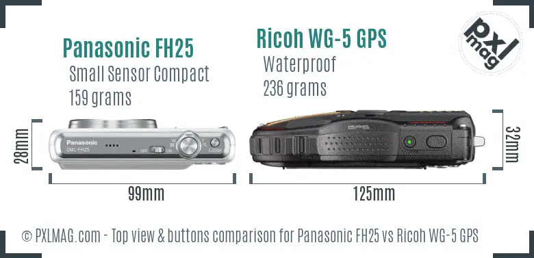 Panasonic FH25 vs Ricoh WG-5 GPS top view buttons comparison