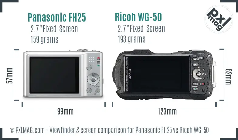 Panasonic FH25 vs Ricoh WG-50 Screen and Viewfinder comparison