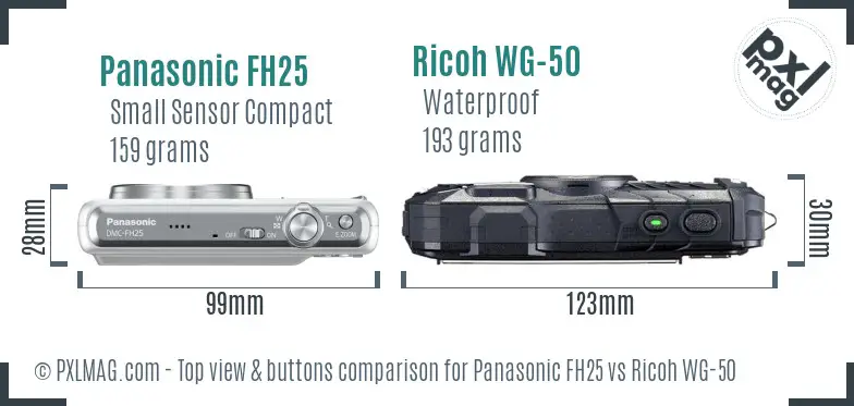 Panasonic FH25 vs Ricoh WG-50 top view buttons comparison