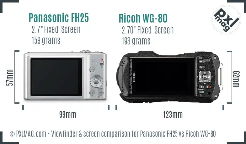 Panasonic FH25 vs Ricoh WG-80 Screen and Viewfinder comparison Panasonic FH25 vs Ricoh WG-80 Screen and Viewfinder comparison