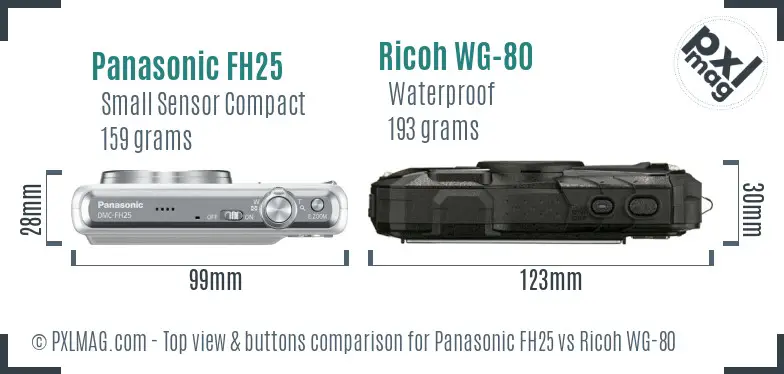 Panasonic FH25 vs Ricoh WG-80 top view buttons comparison Panasonic FH25 vs Ricoh WG-80 top view buttons comparison