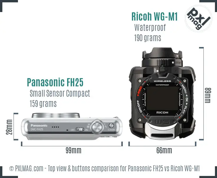 Panasonic FH25 vs Ricoh WG-M1 top view buttons comparison Panasonic FH25 vs Ricoh WG-M1 top view buttons comparison