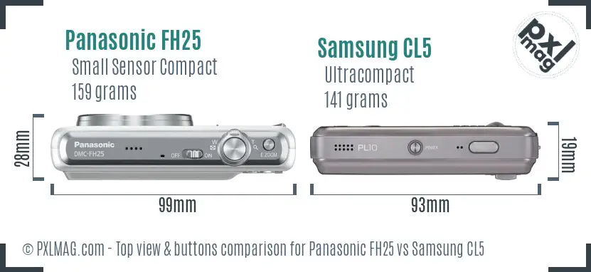 Panasonic FH25 vs Samsung CL5 top view buttons comparison Panasonic FH25 vs Samsung CL5 top view buttons comparison