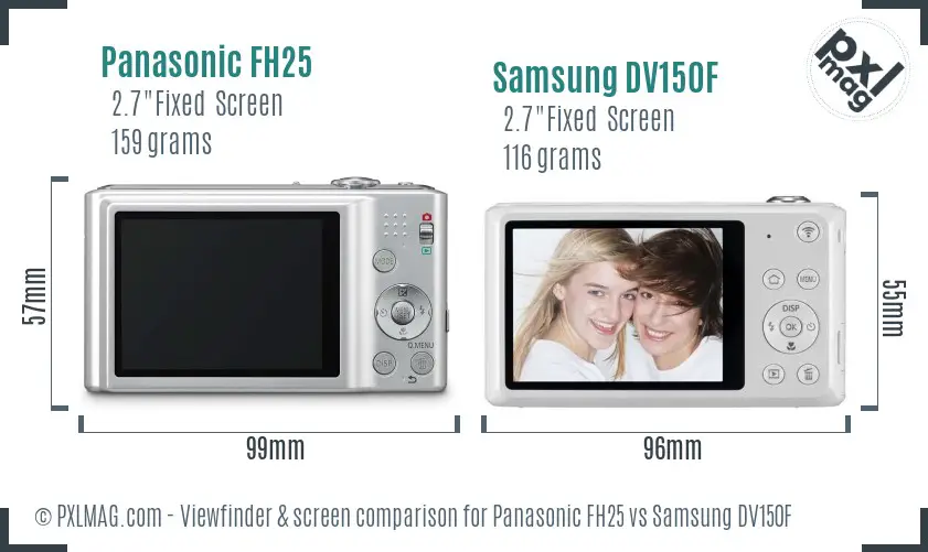 Panasonic FH25 vs Samsung DV150F Screen and Viewfinder comparison
