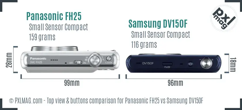 Panasonic FH25 vs Samsung DV150F top view buttons comparison