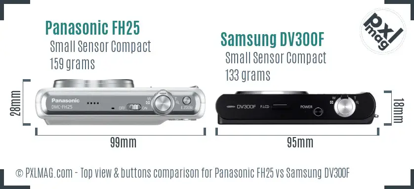 Panasonic FH25 vs Samsung DV300F top view buttons comparison Panasonic FH25 vs Samsung DV300F top view buttons comparison