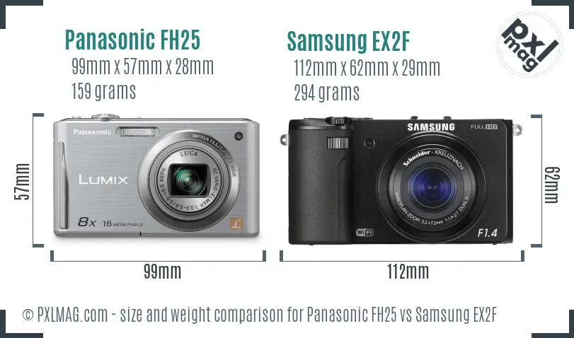 Panasonic FH25 vs Samsung EX2F size comparison