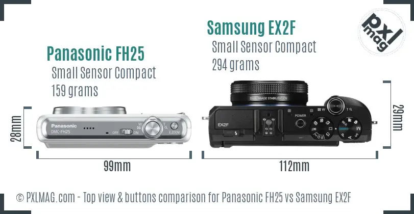 Panasonic FH25 vs Samsung EX2F top view buttons comparison