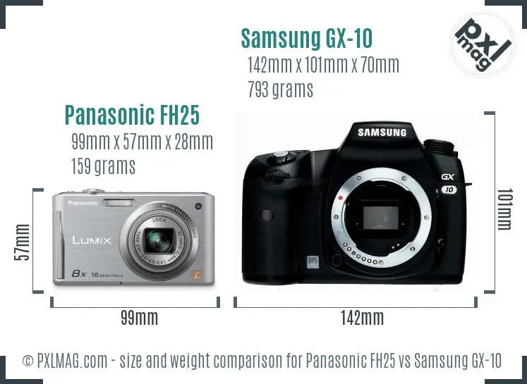 Panasonic FH25 vs Samsung GX-10 size comparison