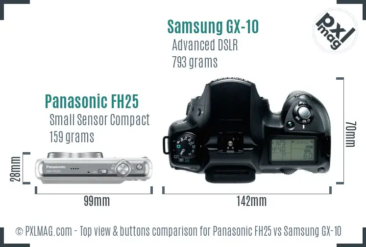 Panasonic FH25 vs Samsung GX-10 top view buttons comparison