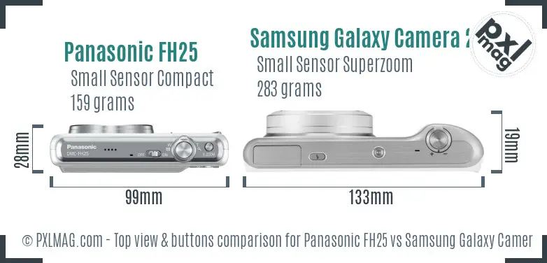 Panasonic FH25 vs Samsung Galaxy Camera 2 top view buttons comparison