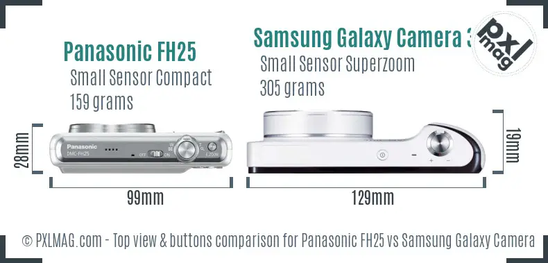 Panasonic FH25 vs Samsung Galaxy Camera 3G top view buttons comparison