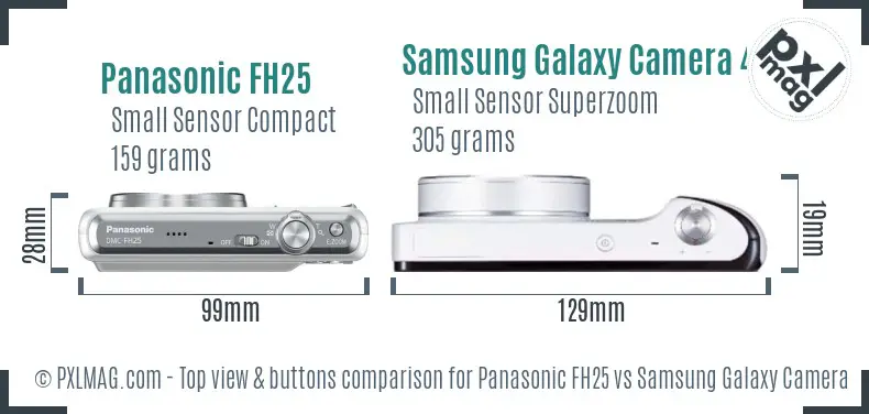 Panasonic FH25 vs Samsung Galaxy Camera 4G top view buttons comparison