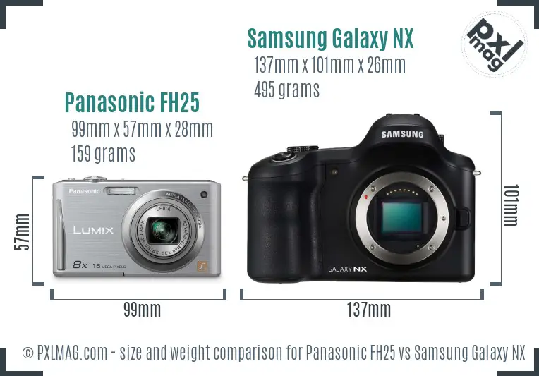 Panasonic FH25 vs Samsung Galaxy NX size comparison