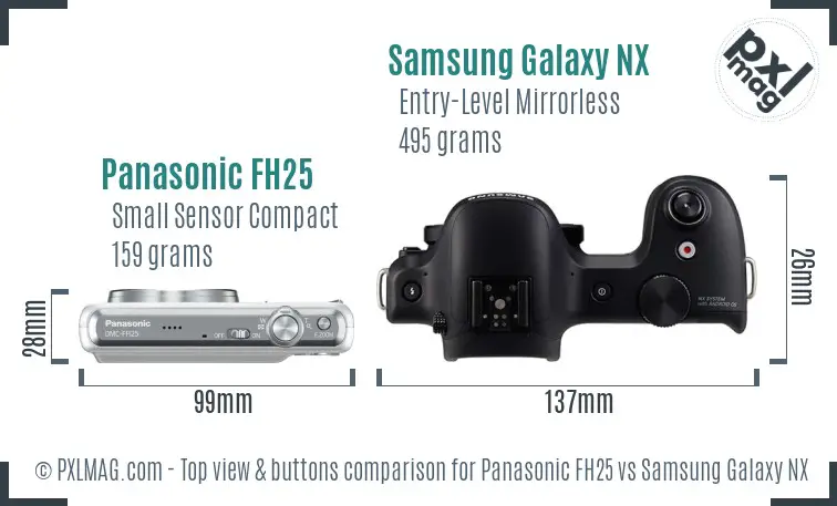 Panasonic FH25 vs Samsung Galaxy NX top view buttons comparison