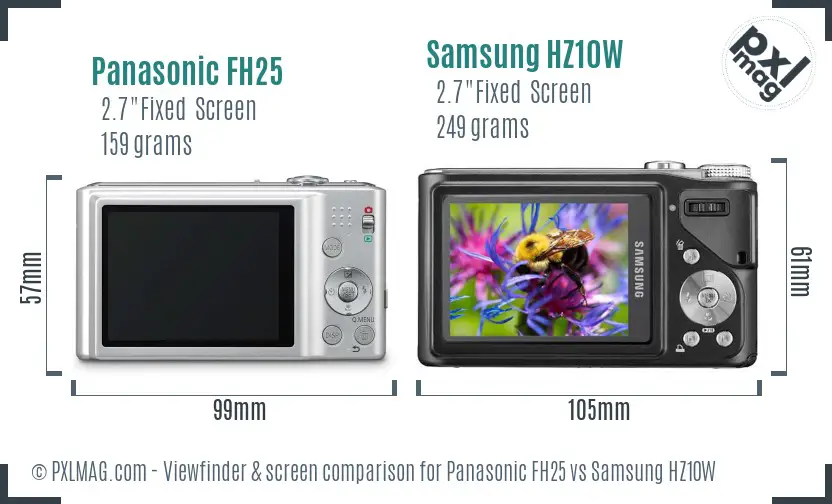 Panasonic FH25 vs Samsung HZ10W Screen and Viewfinder comparison