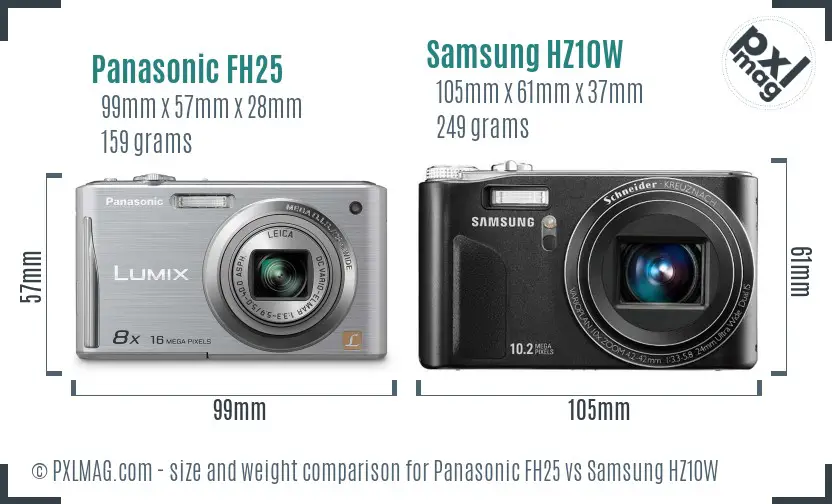 Panasonic FH25 vs Samsung HZ10W size comparison