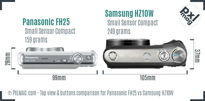 Panasonic FH25 vs Samsung HZ10W top view buttons comparison