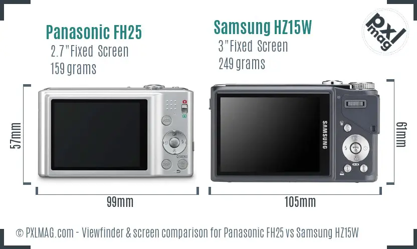 Panasonic FH25 vs Samsung HZ15W Screen and Viewfinder comparison